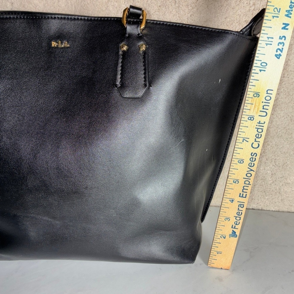 Ralph Lauren Black Tote Bag - Large - Faux Leather Gold Hardware Classic Minimal